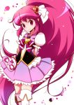  1girl aino_megumi boots bow brooch cure_lovely dress eyelashes hair_ornament happinesscharge_precure! happy heart heart_hair_ornament jewelry long_hair looking_at_viewer magical_girl pink_dress pink_eyes pink_hair ponytail precure puffy_sleeves ribbon shirono shirt skirt smile solo thigh_boots thighhighs white_background white_legwear wrist_cuffs 