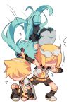  ! !? aqua_hair blonde_hair hairband hatsune_miku kagamine_len kagamine_rin long_hair muno necktie ribbon siblings twins twintails vocaloid 