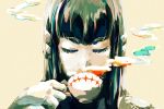  1girl close-up closed_eyes cup drinking eyelashes faux_traditional_media kill_la_kill kiryuuin_satsuki miwadon portrait solo steam teacup 