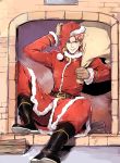  1boy boots chimney christmas earrings hat highres jewelry jojo_no_kimyou_na_bouken kakyouin_noriaki linjie sack santa_costume santa_hat solo 