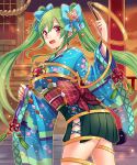  1girl copyright_request entangled green_hair japanese_clothes long_hair red_eyes shina_shina solo twintails 