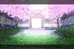  cherry_blossoms gate grass hakugyokurou letterboxed no_humans petals scenery tokoroten_(hmmuk) touhou tree 