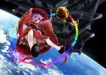  1girl absurdres bowl castle earth hat highres japanese_clothes kimono mallet needle open_mouth purple_hair short_hair solo space sukuna_shinmyoumaru touhou violet_eyes waira 