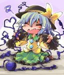 1girl bow chibi closed_eyes commentary_request crying entangled hat hat_bow komeiji_koishi long_sleeves open_mouth shinapuu shirt silver_hair sitting skirt solo squiggle tears third_eye touhou wariza wavy_mouth wide_sleeves