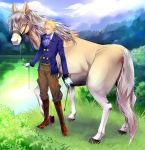  1boy blonde_hair boots fate/zero fate_(series) horse jodhpurs kayneth_archibald_el-melloi kurisu_mkdan solo switch 