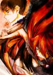  1boy 1girl blood fur long_hair red_eyes redhead sarashi scar shut_hell shut_hell_(character) tima weapon yurul 