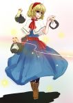  1girl alice_margatroid blonde_hair blue_eyes boots bow capelet doll frills hair_bow hairband shanghai_doll touhou zwefg 