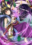  1girl androgynous bare_shoulders black_hair hairband highres katana long_hair looking_at_viewer puzzle_&amp;_dragons red_eyes skirt solo sword tailam weapon yomi_(p&amp;d) 