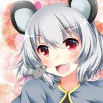  1girl animal_ears bust capelet face fang grey_hair looking_at_viewer mouse mouse_ears nazrin open_mouth red_eyes sisterakuma smile solo touhou 