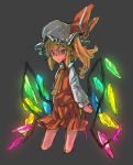  1girl blonde_hair flandre_scarlet grey_background hat highres nu_ma pointy_ears red_eyes short_hair side_ponytail sketch skirt solo touhou winks 