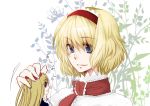  1girl alice_margatroid blonde_hair blue_eyes bow dragon_on_head frills goggles goggles_on_head hair_bow hairband hand_on_head petting shanghai_doll short_hair touhou zwefg 