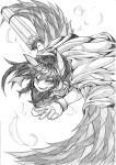  1girl arm_cannon cape feathered_wings highres monochrome pcs_shousa reiuji_utsuho solo touhou weapon wings 
