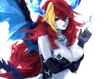  blue_eyes blue_skin breast_hold breasts cleavage demon_girl demon_wings elbow_gloves gloves hera_(p&amp;d) highlights highres horns jewelry kuroame long_hair multicolored_hair necklace pointy_ears puzzle_&amp;_dragons redhead tail wings 