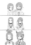  2girls age_progression child comic grin headgear kantai_collection mechanical_halo monochrome multiple_girls necktie open_mouth pennel personification school_uniform serafuku short_hair silent_comic smile tatsuta_(kantai_collection) tenryuu_(kantai_collection) wooden_sword younger 