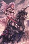  1girl armor breasts cleavage horse long_hair original purple_hair riding ryouku solo violet_eyes 