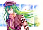  1boy amnesia_(idea_factory) braid green_eyes green_hair hat highres kurotennsi long_hair necktie single_braid tears ukyou_(amnesia) 