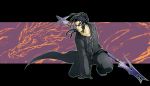  1boy black_hair cloak doyamatsu dragon gloves kingdom_hearts long_hair polearm ponytail purple_hair sideburns spear weapon xaldin 