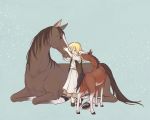  1girl animal blonde_hair child christa_renz closed_eyes dress full_body horse mane shingeki_no_kyojin standing tanpi tears touching vest younger 