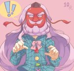  !! 1girl beard bow dual_persona facial_hair hat hata_no_kokoro hopeless_masquerade maiwetea mask mustache objectification pink_hair plaid plaid_shirt tassel tengu_mask tokin_hat touhou 