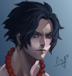  1boy black_hair blue_eyes freckles jewelry necklace one_piece ping_(caoyanping198793) portgas_d_ace portrait solo 