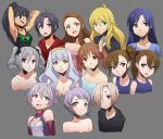  6+girls antenna_hair armpits black_hair blue_eyes blue_hair blush brazilian_flag breasts brown_eyes brown_hair bust choker cleavage collage drill_hair earrings elbow_gloves fang forehead futami_ami futami_mami ganaha_hibiki gloves grey_background grin hair_bobbles hair_ornament hair_over_one_eye hair_ribbon heart hibiki_ganaha highres hoodie hoop_earrings hoshii_miki idolmaster jewelry kanzaki_ranko kikuchi_makoto kisaragi_chihaya koshimizu_sachiko long_hair makabe_mizuki minase_iori multiple_girls necktie nude one-piece_swimsuit ponytail red_eyes revision ribbon shijou_takane shirasaka_koume short_hair side_ponytail silver_hair smile spikewible swimsuit textless totoki_airi twin_drills violet_eyes yellow_eyes 