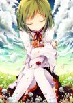  1girl closed_eyes clouds flower green_hair highres kagerou_project kido_(kagerou_project) nyowaa417 sky younger 