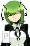  1girl antennae cape closed_eyes green_hair short_hair smile solo space_jin touhou translation_request wriggle_nightbug 