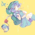  1girl animalization backpack bag blue_hair boots dual_persona green_eyes hair_bobbles hair_ornament hat hopeless_masquerade kawashiro_nitori maiwetea skirt skirt_set smile star touhou turtle twintails 