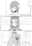  2girls bandages bandaid comic eyepatch headgear kantai_collection mechanical_halo monochrome multiple_girls pennel personification short_hair silent_comic tatsuta_(kantai_collection) tears tenryuu_(kantai_collection) 