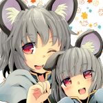  animal_ears blush grey_hair ishikkoro looking_at_viewer mouse_ears multiple_girls nazrin open_mouth red_eyes short_hair smile touhou 