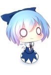  1girl akisha blue_dress blue_hair bow cirno dress hair_bow ice ice_wings o_o puffy_sleeves shirt short_sleeves simple_background solo tears touhou wavy_mouth white_background wings 