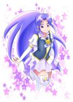  1girl akatsu_gajin blue_hair boots cure_fortune happinesscharge_precure! heart long_hair magical_girl ponytail ribbon smile solo star violet_eyes 