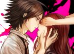  1boy 1girl ahoge black_hair blood covering_eyes dangan_ronpa dangan_ronpa/zero dual_persona enoshima_junko long_hair nail_polish nanamura necktie open_mouth otonashi_ryouko redhead spoilers very_long_hair yasuke_matsuda 