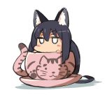  1girl animal_ears black_hair blush_stickers cat cat_ears chibi cup gunjima_souichirou k-on! long_hair nakano_azusa solo teacup twintails 