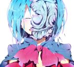  1girl armor blue_hair bow broken broken_armor cape closed_eyes mahou_shoujo_madoka_magica mask miki_sayaka misoan oktavia_von_seckendorff open_mouth short_hair solo spoilers tears 