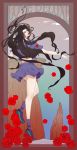  1girl absurdres art_nouveau black_hair flower haruka4413 highres jojo_no_kimyou_na_bouken long_hair prehensile_hair rose school_uniform serafuku solo yamagishi_yukako 