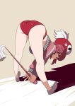  1girl ass baton buruma hat highres jakuzure_nonon kill_la_kill long_sleeves looking_back nanaya_(daaijianglin) pink_eyes pink_hair shadow short_hair solo stretch track_jacket 