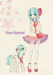  1girl allwelll blue_eyes blue_hair coco_pommel dress hair_ornament my_little_pony my_little_pony_friendship_is_magic open_mouth personification short_hair smile solo thighhighs white_legwear 