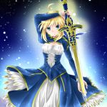  1girl armor armored_dress blonde_hair dress fate/stay_night fate_(series) green_eyes saber sword weapon yunagi_(arukumaruta) 