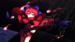  1girl blush bow branch cape hair_bow highres hitodama long_sleeves open_mouth red_eyes redhead ryo02055 sekibanki short_hair skirt touhou water 