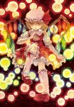  1girl blonde_hair bow danmaku finger_to_mouth flandre_scarlet hat hat_bow highres mabiko red_eyes solo touhou wings 