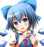  1girl :p blue_eyes bow cirno hair_bow ice ice_wings kuroganeruto short_hair solo tongue tongue_out touhou wings 