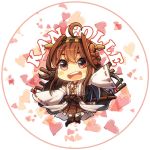  1girl ahoge arm_up brown_eyes brown_hair hairband heart kantai_collection kongou_(kantai_collection) long_hair mk nontraditional_miko open_mouth payot skirt sleeves_past_wrists smile solo 