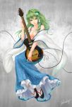 1girl green_hair guitar instrument johnalay kochiya_sanae long_hair long_skirt sandals skirt solo tabi touhou
