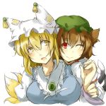  2girls ayyh chen highres multiple_girls smile touhou wink wrist_grab yakumo_ran 