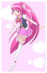  1girl aino_megumi cure_lovely gudon happinesscharge_precure! heart jewelry long_hair magical_girl pink_eyes pink_hair ponytail precure ribbon skirt solo thigh_boots thighhighs white_legwear 
