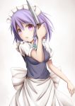  1girl bow braid hair_bow knife kuroganeruto maid_apron maid_headdress purple_hair solo touhou twin_braids violet_eyes 