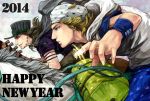  2boys blonde_hair blue_eyes cafemoka-septro green_eyes gyro_zeppeli hat horse johnny_joestar jojo_no_kimyou_na_bouken long_hair multiple_boys steel_ball_run 