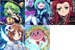  2boys 2girls aqua_eyes aqua_hair asch brown_eyes brown_hair character_name character_request crossover ekoro feathers green_eyes green_hair hat heart index_finger_raised jacket kawatta_ekoro kirby kirby_(series) komeiji_koishi long_hair multiple_boys multiple_crossover multiple_girls oekaki pantyhose puyopuyo puyopuyo_7 redhead short_hair smile tales_of_(series) tales_of_the_abyss third_eye touhou tribal white_legwear wings yoriyomo 