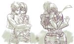  eren_jaeger hug hug_from_behind mikasa_ackerman military military_uniform monochrome scarf shingeki_no_kyojin uniform wolfina 